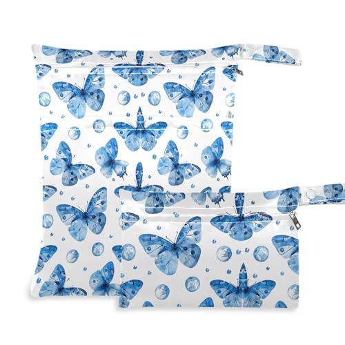 Coikll Wet Dry Bags for Cloth Diaper 2 Pack Waterproof Yoga Gym Bag for Swimsuit Wet Clothes Baby Items-?Blue Butterflies?