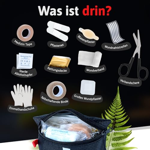 AUTDOOR® Erste Hilfe Set Light – ultraleicht & kompakt – entwickelt von Ärzten – Robuste Reiseapotheke für Wandern, Klettern & Wassersport – Notfalltasche mit Essentials