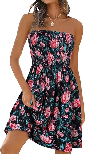 Image of elescat Summer Dresses for Women 2026 Strapless Casual Beach Cover Ups Tube Top Sundress