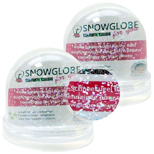 Bola de nieve con foto grande, contenido de purpurina pastel, con 2 imágenes, base transparente, ancho de 9 cm, alto 8 cm, regalo fotográfico | 50001 (2 unidades)