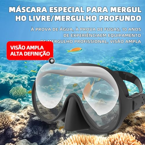Máscara de Mergulho Profissional, Antiembaçante, À Prova D'água, Visão Ampla HD, Proteção Nasal