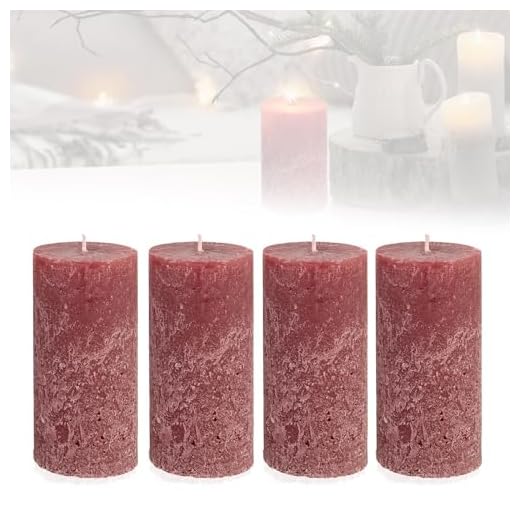 Candelo - Juego de 4 velas de ambiente rústicas, color burdeos, grandes velas rústicas de 12 cm, larga duración de combustión aprox. 54 horas