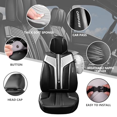 Image of CAR PASS Nappa Leather Seat Covers, Breathable Waterproof Car Seat Covers Full Set, Luxury Leather Front and Back Seats Full Coverage, Universal Fit SUV Pick-up Truck Sedan Automotive(Black Sliver)
