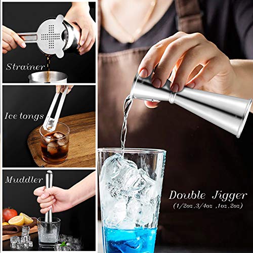 COPLIB 13 Pcs Rustproof Bartender Kit Cocktail Shaker Set with Stylish Stand, 304 Stainless Steel Bar Sets with 18-25oz Thicker Shaker Tins, silver