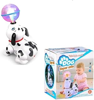 لعبة كلب وامضة لطيفة للغاية للمشي والرقص والدوران، أفضل هدية للأطفال مصنوعة من البلاستيك القوي باللونين الأسود والأبيض