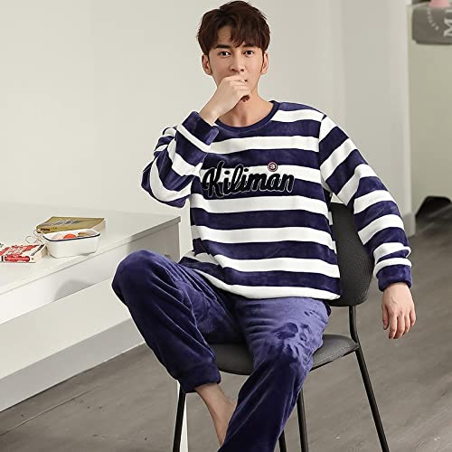 Pigiama da Uomo Caldo degli Indumenti da Notte di Inverno di Spessore Pigiama da Uomo di Flanella A Righe Pijama Casual Pigiama da Uomo di Corallo del Pile di Sonno XXXL di Spessore