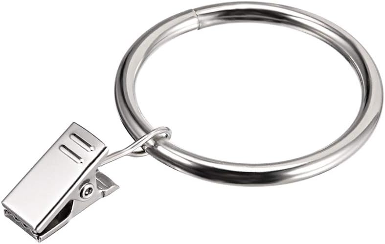 uxcell Curtain Clip Rings with Hooks Metal 1.5 Inch Inner Dia 4mm Thickness Drapery Ring for Window Curtain Rods Silver Tone 30 Pcs