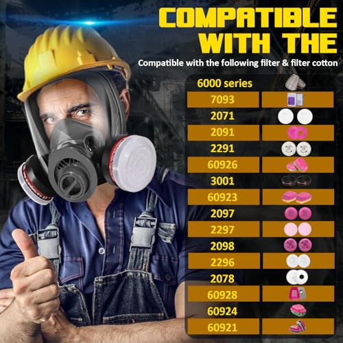 Full Face Gas Mask - Gas Masks Survival Nuclear and Chemical, Reusable Respirator Mask (6800+40mm & P-A-1) - Image 5