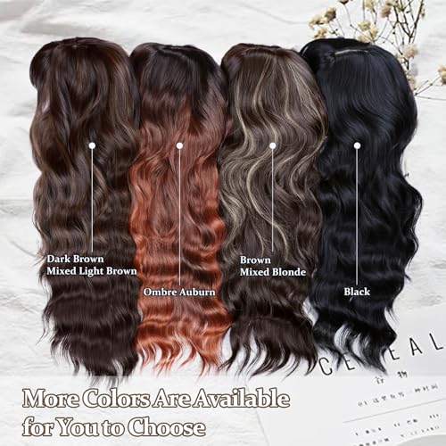 Image of NAYOO Brown Wigs with Bangs for Women,24 Inch Wavy Synthetic Wig | Natural Looking,Beginner Friendly,Heat Resistant Fiber,Ideal for Daily Wear,Parties & Halloween