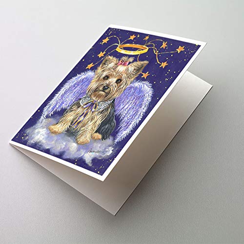 Caroline's Treasures PPP3243GCA7P Yorkie Christmas Angel Greeting Cards and Envelopes Pack of 8 Blank Cards with Envelopes Whimsical A7 Size 5x7 Blank Note Cards