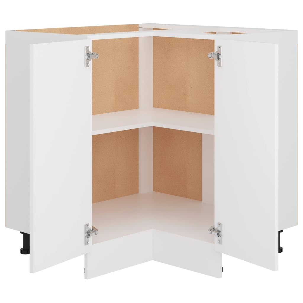 vidaXL Meuble d’Angle Lyon, 75,5x75,5x81,5 cm, Bois reconstitué, Blanc, Rangement Salle de Bain & Cuisine, Placard sous évier, Fixation Murale, Organisateur Maison