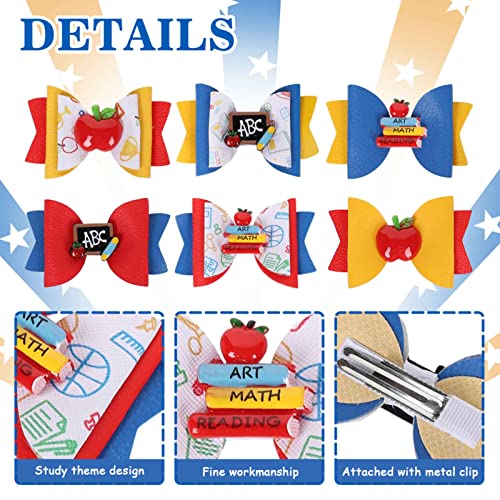 Image of Whaline 6Pcs Back to School Bow Hair Clips Apples Book Blackboard Hair Bow Barrette Colorful Pu Leather Hairgrips for First Day of School Classroom Girls Students Hairs Accessories Kindergarten