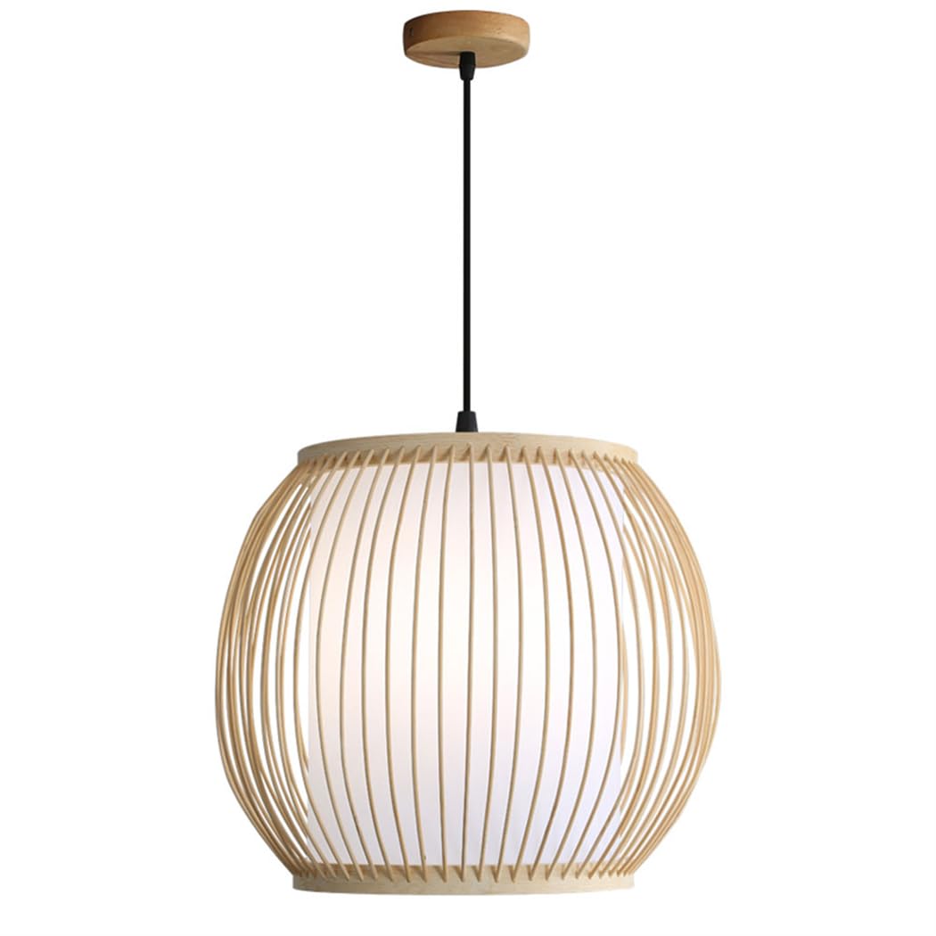 Lampe Suspendue Simple Ronde en Bambou Tissé Lustre Plafonnier Moderne E26