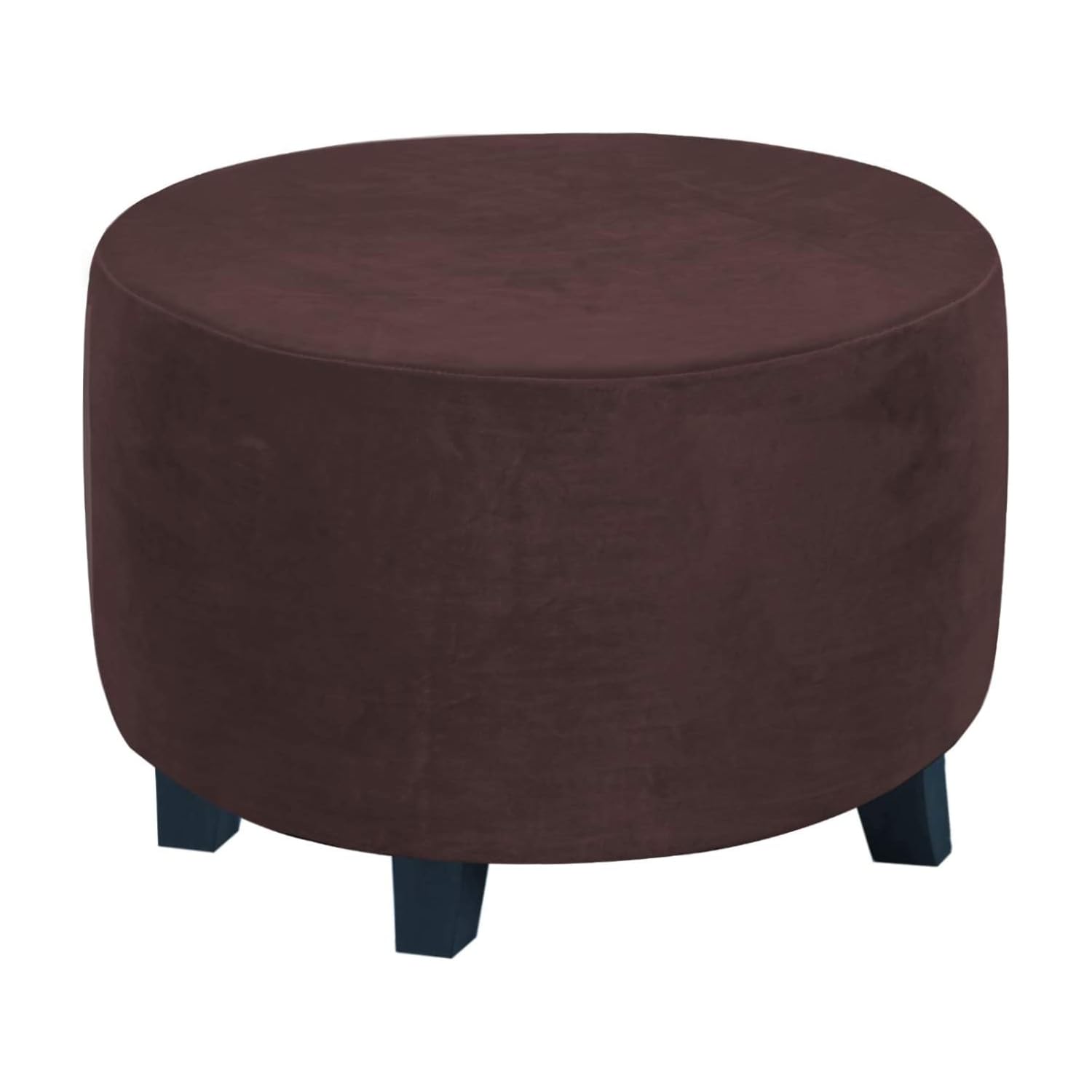 Thdsubb Round Ottoman Slipcover Stretch Ottoman Cover Velvet Pouffe Cover Foot Stool Cover Anti-Slip Footstool Protector Covers (Brown,M)