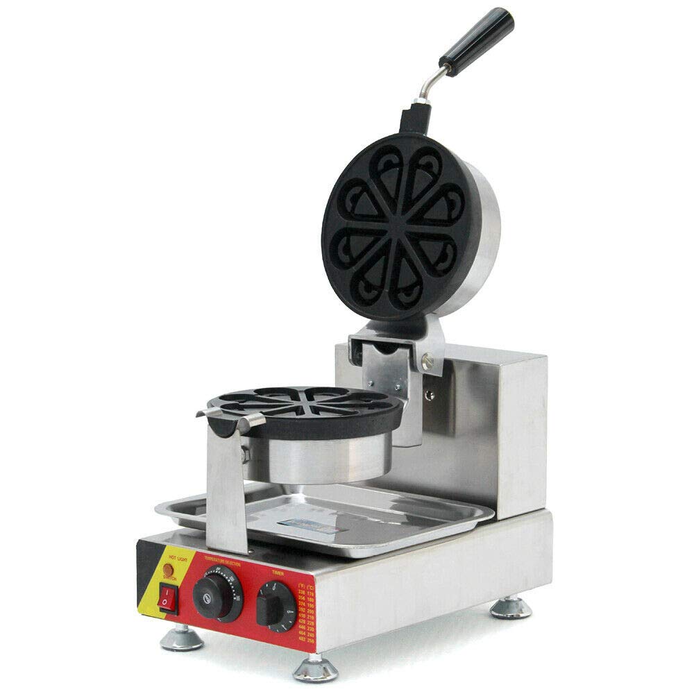 Electric Waffle Maker Rotating Nonstick Commercial Ice Cream Waffle Maker Iron Baker Machine w/ 0-5m