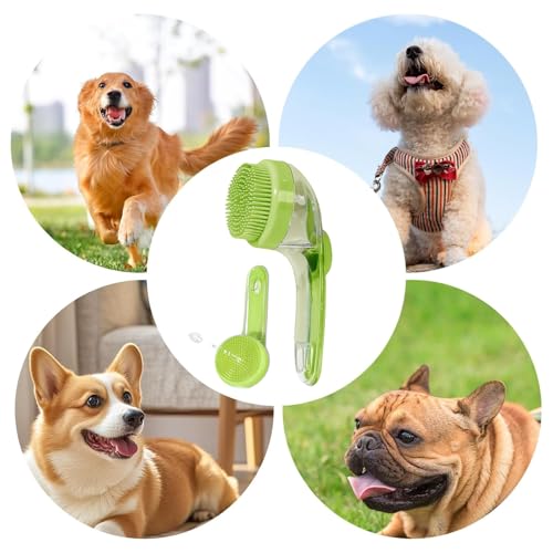 SKDFHOD Hundebürste, Shampoo Bürste Bubble Brush, Befüllbare Badebürste für Hundeshampoo, Dusche Bürste Silikon, für Baden Hundeseife mit Seifenspender, für Haustiere Hunde Katzen Doggie(Grün)