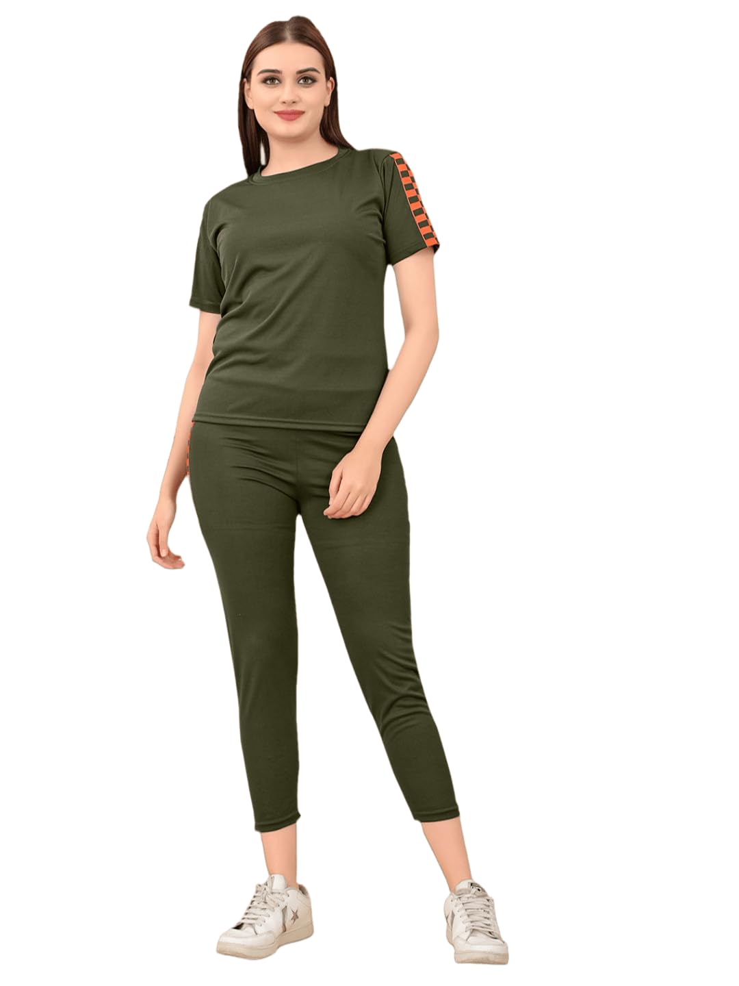 sirgo Women Tracksuit Set,With Checkered Panel, Activewear, Short Sleeves T-Shirt and Track Pants, Fitness Clothing Set, TS-1014-picture-39