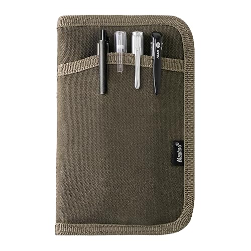 Maxhoo Journal Cover for Field Notes & Moleskine Cahier 3.5 x 5.5 Waxed Canvas Notebook Planner Sketchbook Cover with Zipper Pen Holder (Olive)