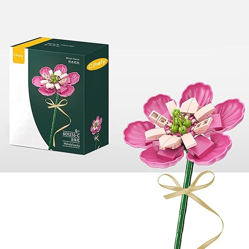 Miniatura 9 de Cihely Kit de bloques de construcción de ramo de flores, clavel 601248, proyecto de construcción de flores artificiales para liberar el estrés y