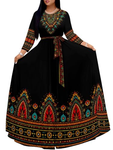 Image of Plus Size Maxi Dress for Women V Neck 3 /4 Sleeve Wrap Dress