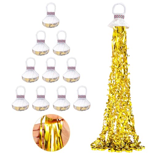 Image of Plastic Confetti Poppers No Mess Hand Thrown Streamers for Wedding Birthday Party Celebrations (Shining Gold, 10 Pack)