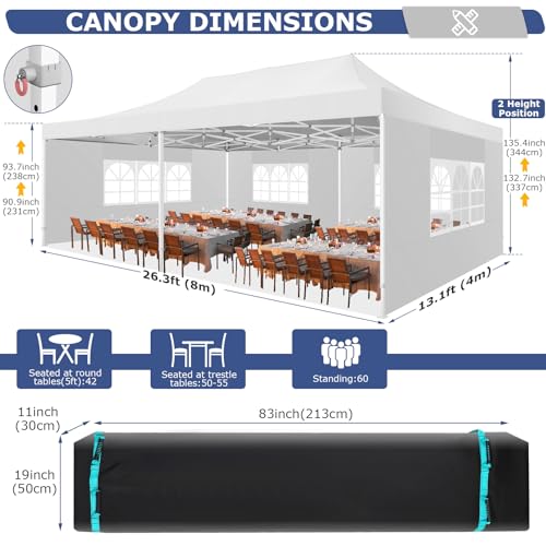 Image of COBIZI 10x20 Heavy Duty Pop Up Canopy Tent with 6 Sidewalls, Snow