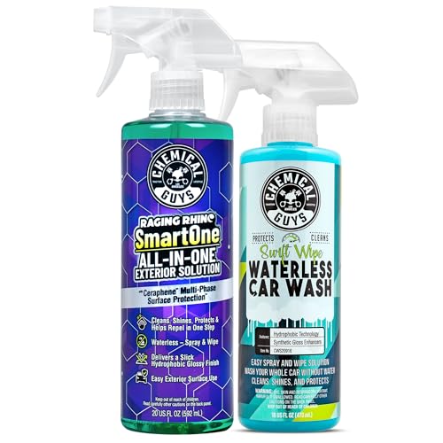 Image of Chemical Guys Raging Rhino Waterless Car Wash & Ceraphene Spray Protectant 20 Fl Oz + Swift Wipe Sprayable Waterless Car Wash High Lubrication Formula 16 Fl Oz