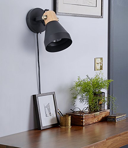 Tehenoo Wood Plug In Wall Lamp,Modern Rotatable Wall Light With On-Off Switch Cord,Matte Black #TOP4