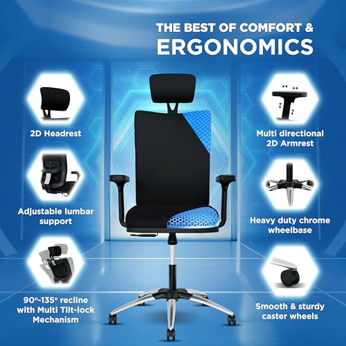 The Sleep Company Onyx Orthopedic Office Chair | Patented SmartGRID Technology | Adjustable Lumbar Support for Ergonomic Sitting Posture | High... - Image 5