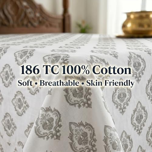 Image of Mafatlal 186 TC Grace Pure Cotton Double Size Bedsheet | 90 x 100 Inch | Soft Breathable Cotton Bed Sheet Set with 2 Pillow Covers | Pearl Grey