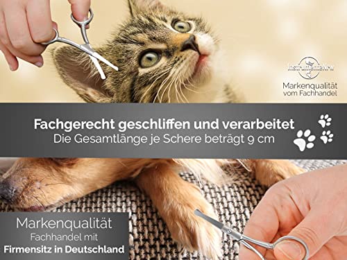 Pfotenschere Hunde Fellscheren Set Scharfe Schnittflächen 2 abgerundete Scheren 9 cm aus Edelstahl für eine perfekte Fellpflege