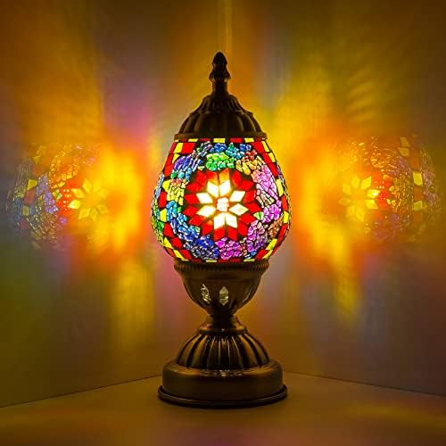 Turkish Mosaic Table Lamp Handmade Mosaic Glass Egg Shaped Lamp Tiffany Moroccan Lantern lamp Decorative Night Lights for Living Room Bedroom (Red)