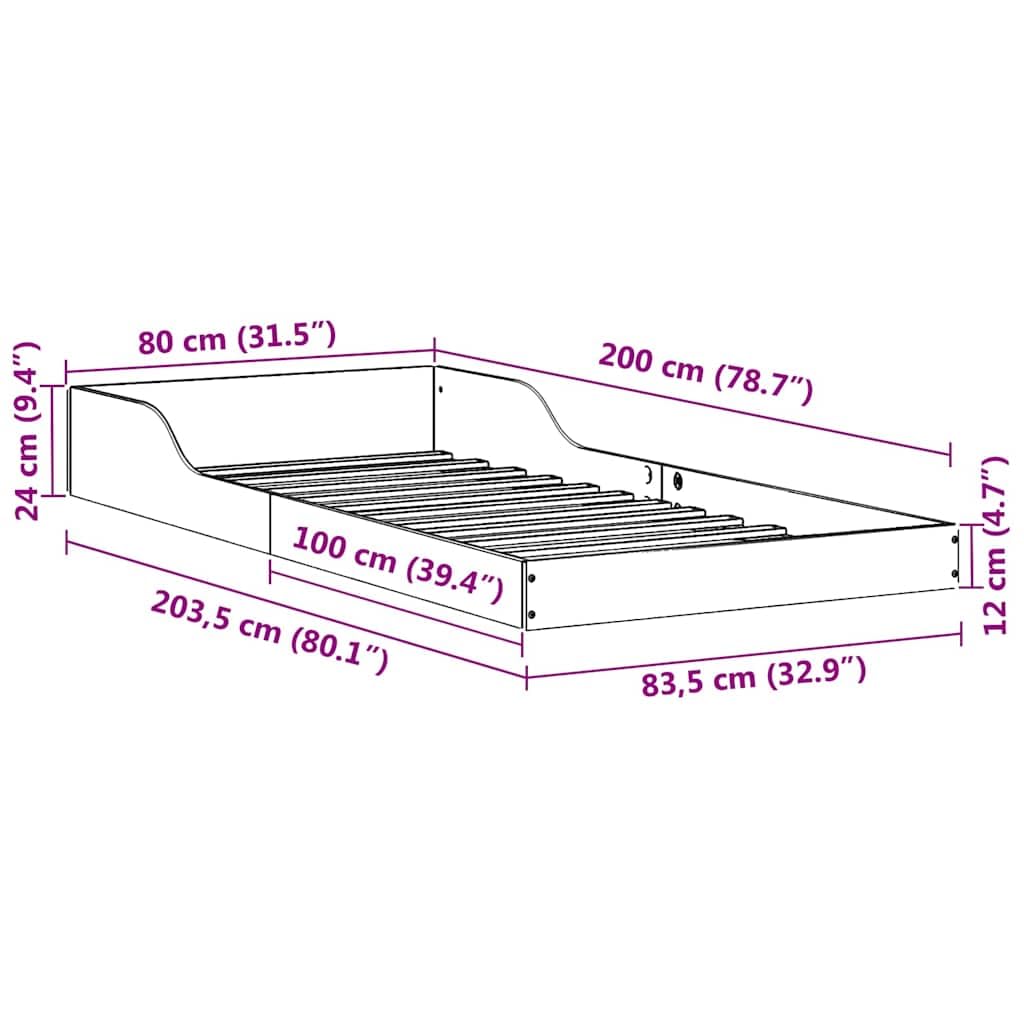 White Solid Pine Wood Bed Frame 80 x 200 cm, Single Bed Frame for Bedroom, modern Design, Sturdy Platform Bed for Mattress, compact Size, Easy Care