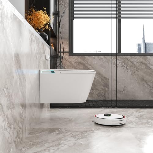 Image of Wall Hung Smart Toilet Combo,Built in Water Tank, Built in Bidet Seat, Modern Elongated Bidet Toilet with In wall Carrier, Heated Seat,Warm Water /Dryer, Auto Flush, Auto Open /Close Lid