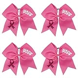 Subesty 7”Large Breast Cancer Awareness Girls Cheerleader Hair Bow Elastic Ponytail Holder For Cheer