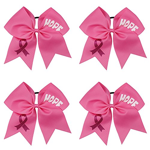 Subesty 7”Large Breast Cancer Awareness Girls Cheerleader Hair Bow Elastic Ponytail Holder For Cheerleader Girls Set Of 4 #TOP3