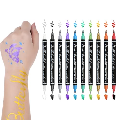 Acunny Rotulador Temporal Para Piel - 10 Colores Rotuladores Corporales Temporales Para La Piel | Kit Maquillaje Resistente Al Agua Para Dibujar Jóvenes Adolescentes Adultos Cumpleaños Carnavales