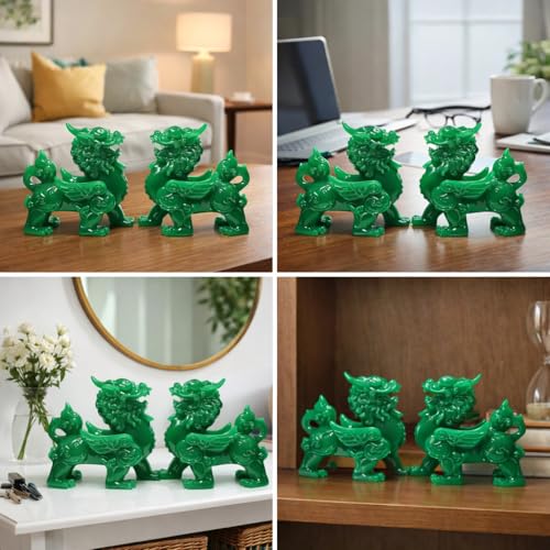 Pareja de estatuas decorativas Feng Shui Pi Yao verde miniatura 5