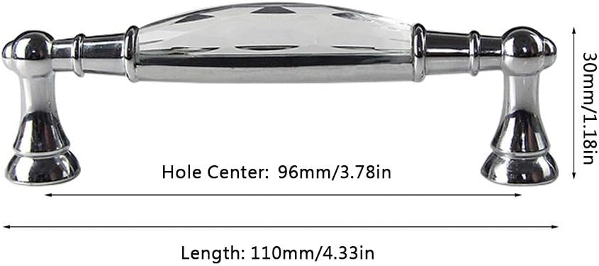 2-Pack 3.78'' Glass Dresser Drawer Handles/Clear Pulls Knob Chrome Metal/Silver Modern Crystal Cupboard Cabinet Handle Pull Knobs 96mm (2, 3.78" Hole Center Style A) - Image 4