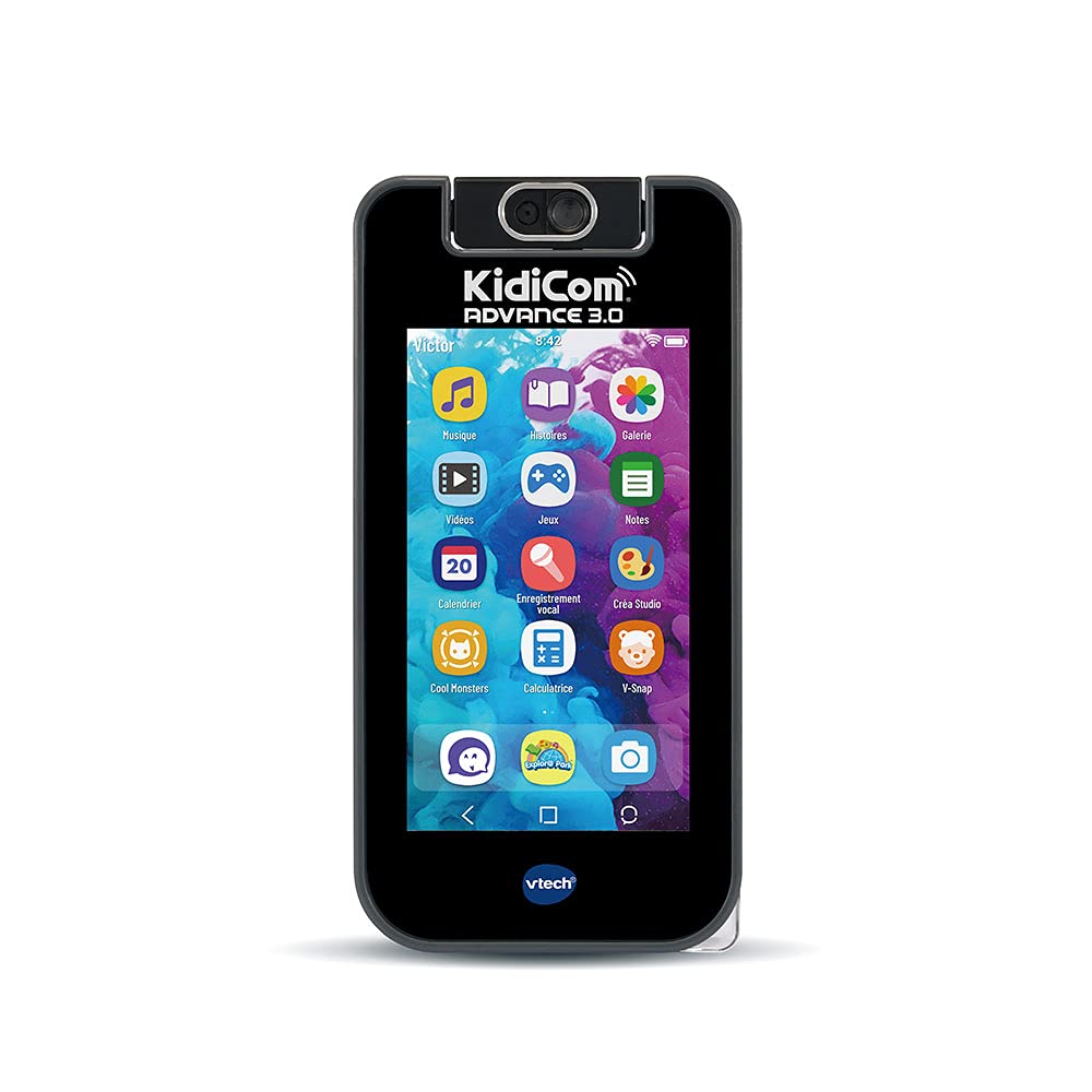 VTech - KidiCom Advance 3.0 Noir, Portable Enfant sans Forfait Sécurisé – 6/12 Ans – Contenu en Français