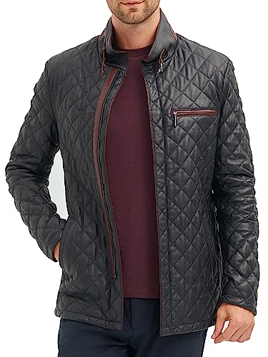 Bigardini Men's Quilted Italian Leather Coat