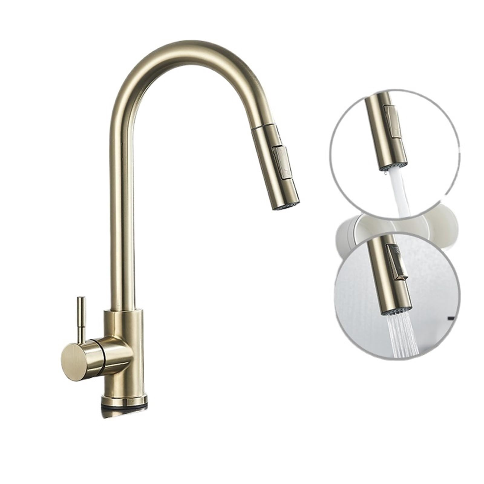 Rrypbovg Brushed Golden Pull Out Faucet Nickle Gold Kitchen Faucets Stainless Steel Pull Down Stream Sprayer Deck Mount Water Sink Taps Black Brushed(Brushed Golden)