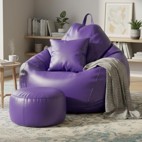 Image of KAM'S LIEU 5XL Bean Bag Combo with Footrest & Cushion | Filled with High Density EPS Beans | Comfortable Sofa for Living Room & Bedroom | 6 Months Warranty, Color- (Purple, 5XL, Classic)