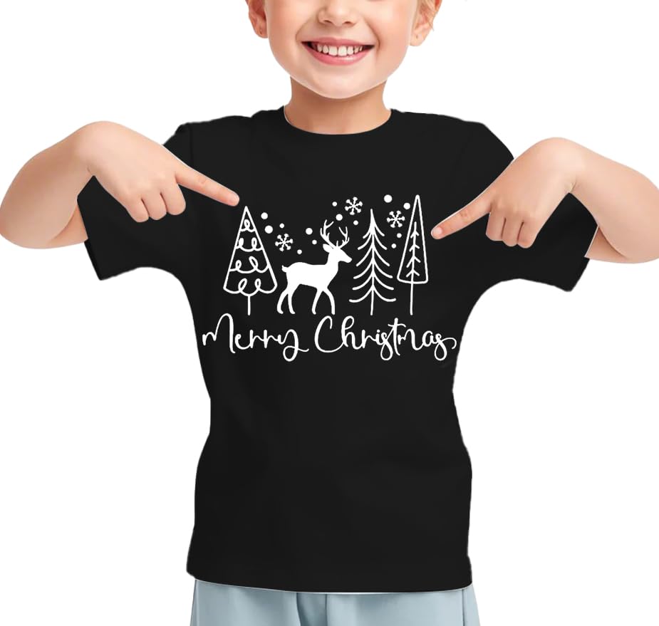 Image of Christmas Shirt for Kids Toddler Boys Girls Rudolph The Red Nose Reindeer T-Shirts Short Sleeve Holiday Tee