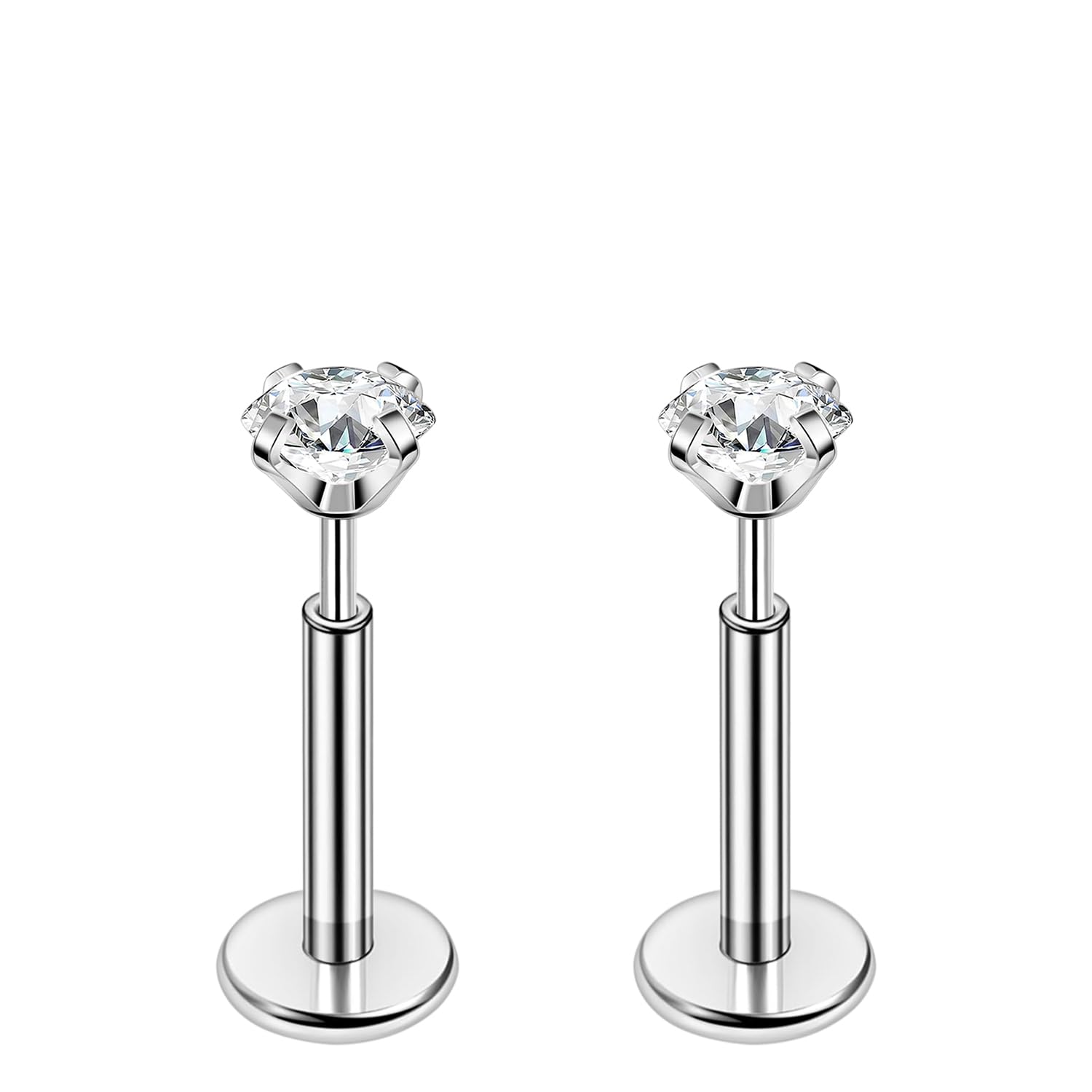 PunkTracker 16g/18g/20g Titanium Steel Threadless Flat Back Cartilage Earrings for Helix/Tragus/Conch/Daith/Earlobe - Nose Studs Lip Rings Labret Monroe Piercing Jewelry for Women Men 2PCS