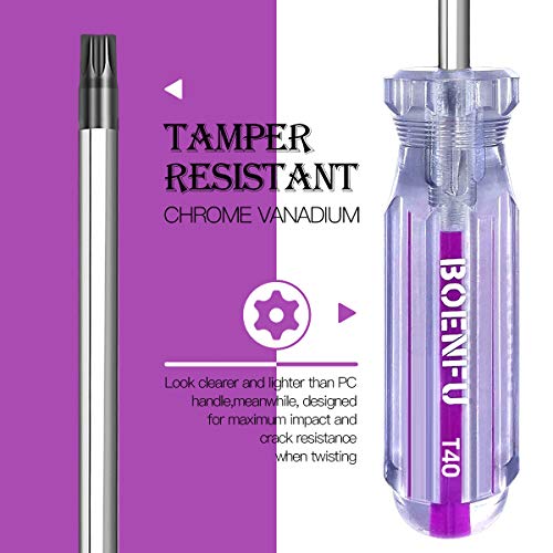 Boenfu Torx Screwdriver Set 13 Pcs Heavy Duty Torx Security Screwdriver, T5 T15 T6 T8 T10 T25 T30 T7 T27 T40 T20 T9 T4 Star Shaped Drivers Set Fit Tamper Proof Screw, Purple #TOP2