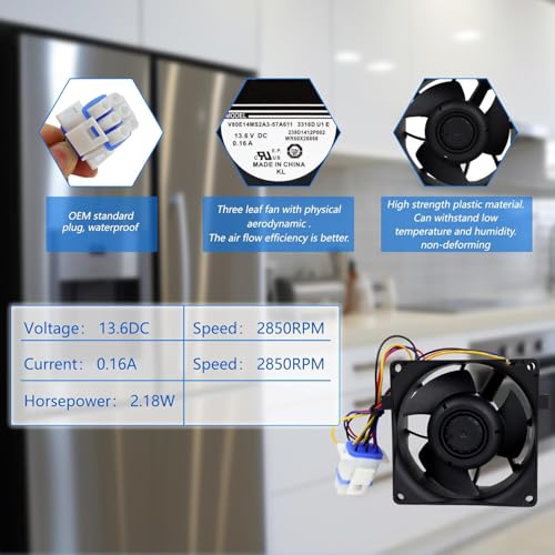 Image of WR60X26866 Refrigerator Evaporator Fan Motor, Fit GE Refrigerator Fan, Replacement for V80E14MS2A3-57A611Fan Motor, OEM Refrigerator Fan, Replace WR60X10356, WR60X10357