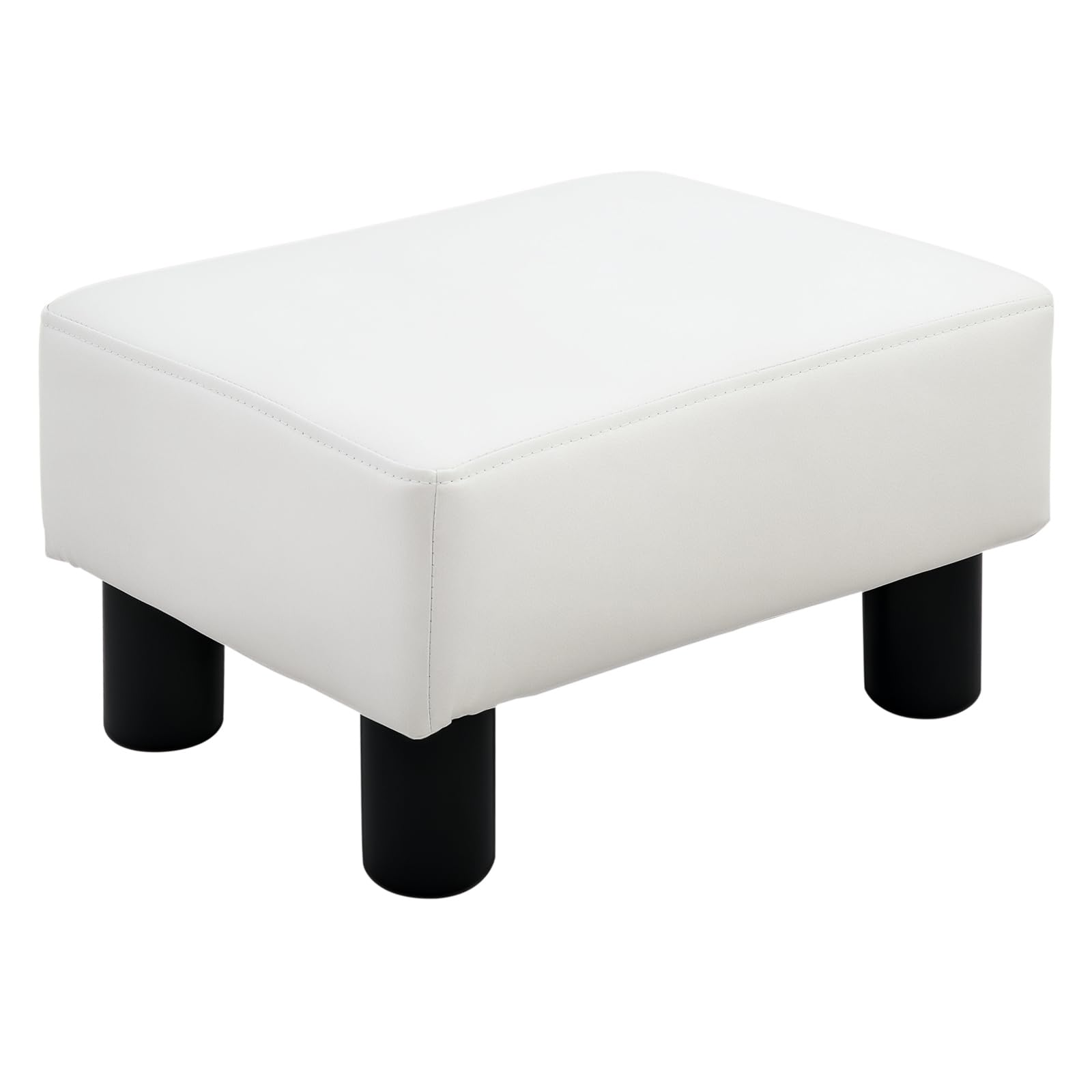 HOMCOM Reposapiés de Salón Taburete Bajo Tapizado en Cuero Sintético Otomana Rectangular con Estructura de Plástico para Sala de Estar Dormitorio Blanco