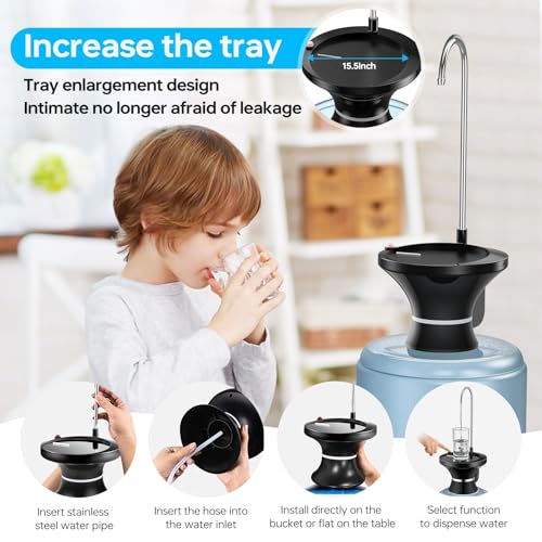 Image of Drinking Water Dispenser Pump, Automatic Electric Drinking Water Bottle Pump for 2-5 Gallon Water Jugs, USB Rechargeable with 2 Switch Control, Stable and Portable for Home, Kitchen, Office, Camping