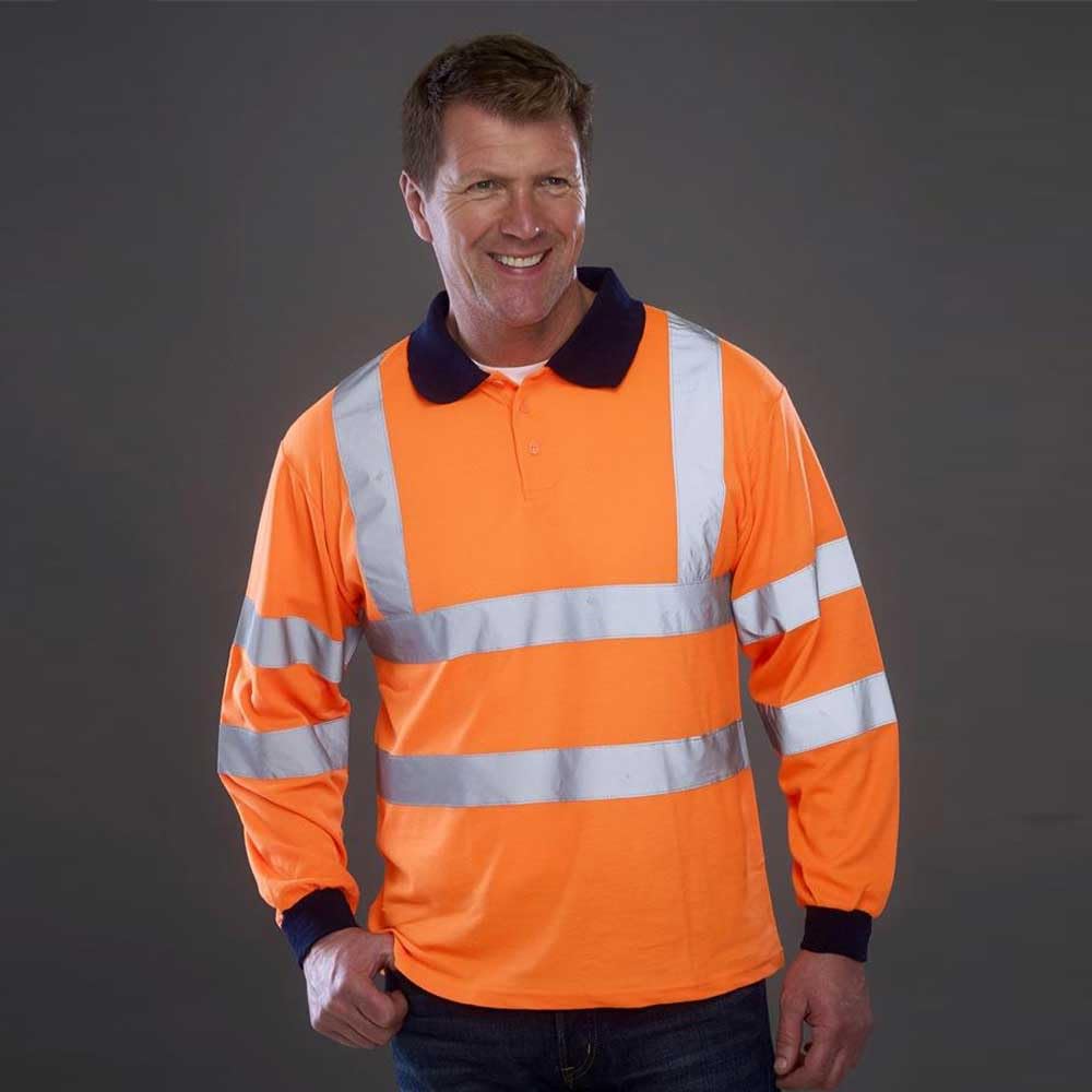 Polo de manga larga de alta visibilidad personalizado certificado EN reflectante ropa de trabajo transpirable PPE con logotipo impreso para construcción al aire libre